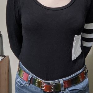 Black blouse w/ white stripes